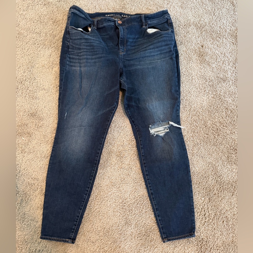 American Eagle Outfitters Dark Blue Ripped Skinny Jeans